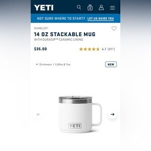 Yeti White and Silver Stackable Mug